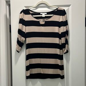 White House Black Market Black and Tan Striped Blouse